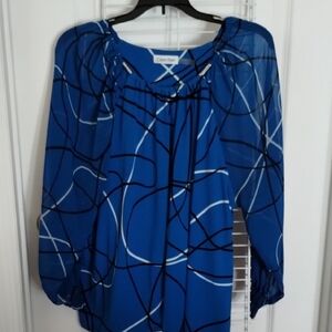 Calvin Klein Women's Blue and Black Abstract Blouse